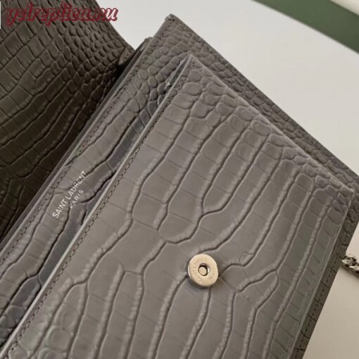 Replica YSL Fake Saint Laurent Sunset Medium Bag In Grey Crocodile Embossed Leather 5