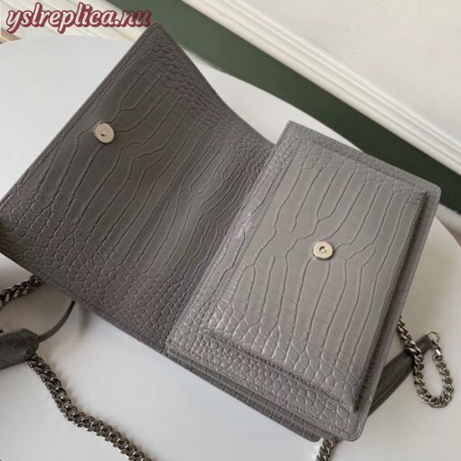 Replica YSL Fake Saint Laurent Sunset Medium Bag In Grey Crocodile Embossed Leather 7