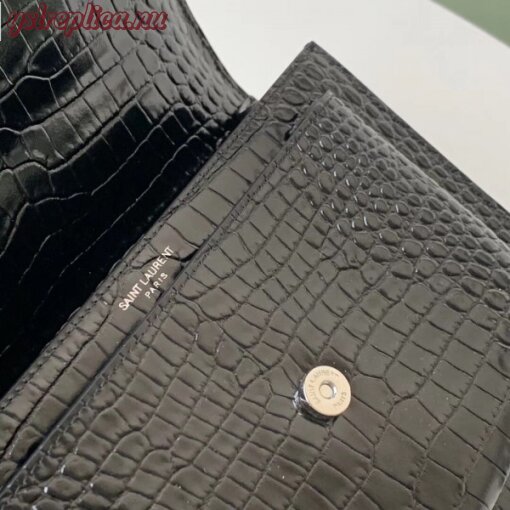 Replica YSL Fake Saint Laurent Sunset Medium Bag In Black Crocodile Embossed Leather 6