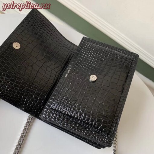 Replica YSL Fake Saint Laurent Sunset Medium Bag In Black Crocodile Embossed Leather 7