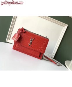 Replica YSL Fake Saint Laurent Sunset Medium Bag In Red Crocodile Embossed Leather 2