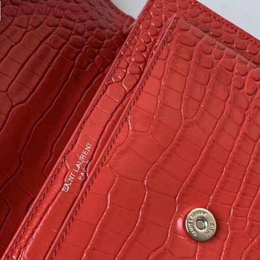 Replica YSL Fake Saint Laurent Sunset Medium Bag In Red Crocodile Embossed Leather 4