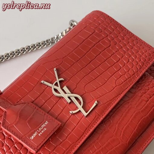 Replica YSL Fake Saint Laurent Sunset Medium Bag In Red Crocodile Embossed Leather 9
