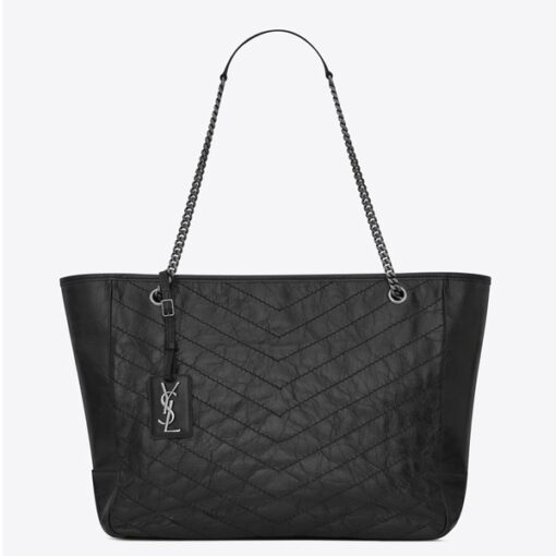 Replica YSL Fake Saint Laurent Niki Shopping Bag In Black Crinkled Calfskin
