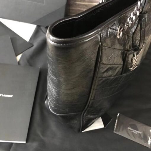 Replica YSL Fake Saint Laurent Niki Shopping Bag In Black Crinkled Calfskin 3