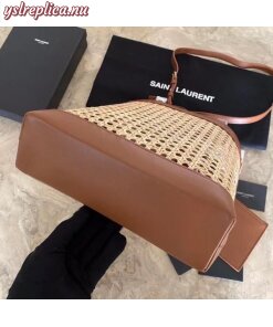 Replica YSL Fake Saint Laurent N/S Toy Shopping Bag In Woven Cane And Leather 2
