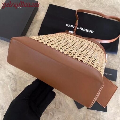 Replica YSL Fake Saint Laurent N/S Toy Shopping Bag In Woven Cane And Leather 2