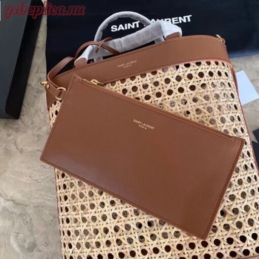 Replica YSL Fake Saint Laurent N/S Toy Shopping Bag In Woven Cane And Leather 7