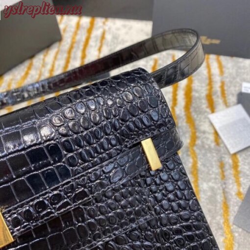Replica YSL Fake Saint Laurent Manhattan Shoulder Bag In Black Crocodile Embossed Leather 6