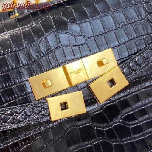 Replica YSL Fake Saint Laurent Manhattan Shoulder Bag In Black Crocodile Embossed Leather 8