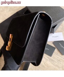 Replica YSL Fake Saint Laurent Carre Satchel Bag In Black Suede Leather
