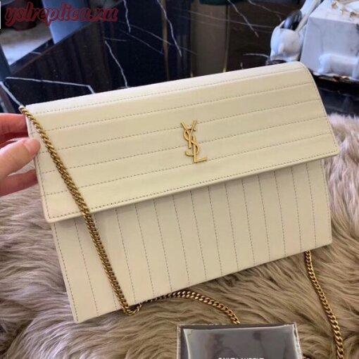 Replica YSL Fake Saint Laurent Victoire Chain Bag In Ivory Crinkled Leather 3