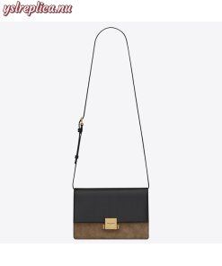 Replica YSL Fake Saint Laurent Medium Bellechasse Bag In Black Leather And Taupe Suede