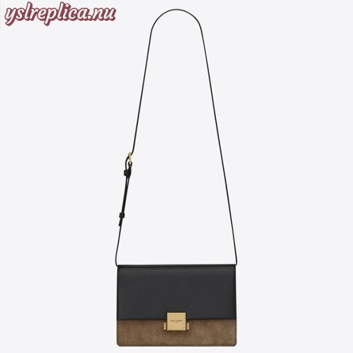 Replica YSL Fake Saint Laurent Medium Bellechasse Bag In Black Leather And Taupe Suede