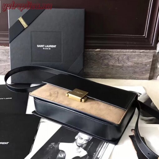 Replica YSL Fake Saint Laurent Medium Bellechasse Bag In Black Leather And Taupe Suede 5