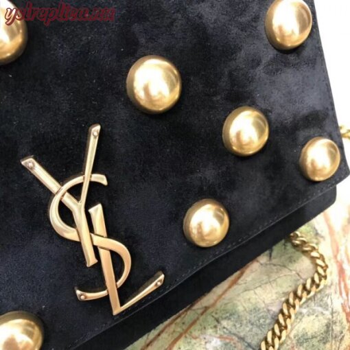 Replica YSL Fake Saint Laurent Medium Kate Bag In Black Suede And Studs 6