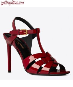 Replica YSL Fake Saint Laurent Tribute High Heel Sandals In Red Patent Leather