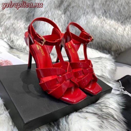 Replica YSL Fake Saint Laurent Tribute High Heel Sandals In Red Patent Leather 2