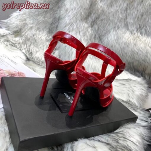 Replica YSL Fake Saint Laurent Tribute High Heel Sandals In Red Patent Leather 3