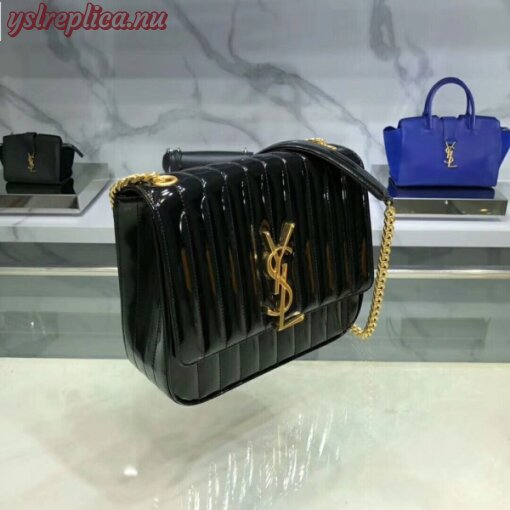 Replica YSL Fake Saint Laurent Large Vicky Bag In Black Patent Leather 2