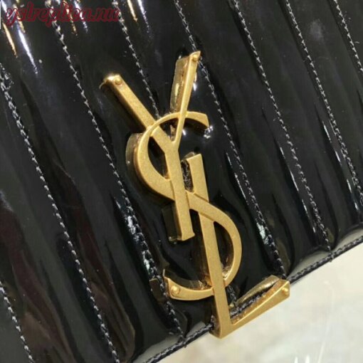Replica YSL Fake Saint Laurent Large Vicky Bag In Black Patent Leather 3