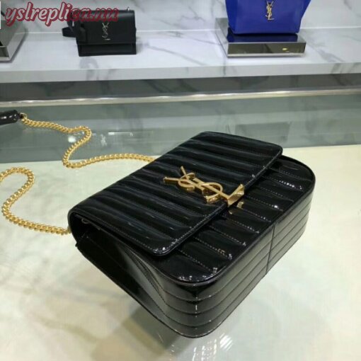 Replica YSL Fake Saint Laurent Large Vicky Bag In Black Patent Leather 8