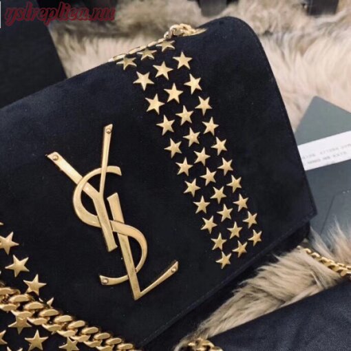 Replica YSL Fake Saint Laurent Kate Small Bag In Black Suede With Star Studs 2