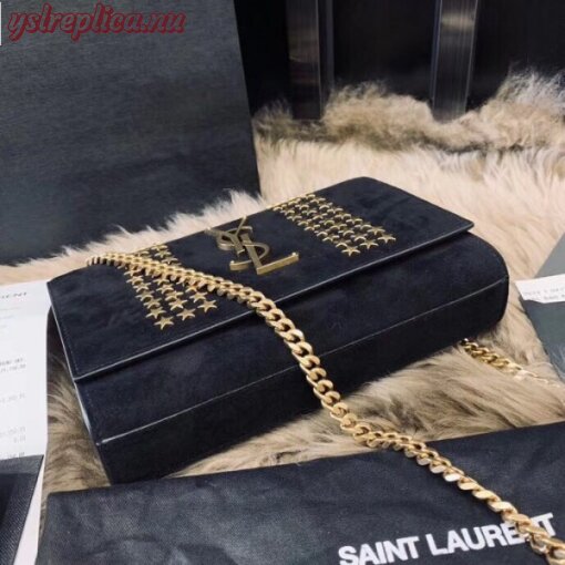 Replica YSL Fake Saint Laurent Kate Small Bag In Black Suede With Star Studs 3