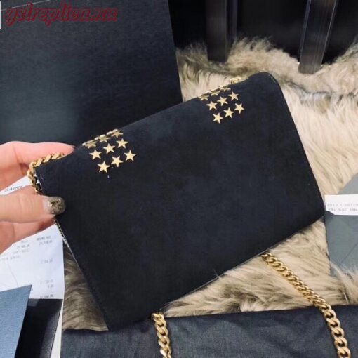 Replica YSL Fake Saint Laurent Kate Small Bag In Black Suede With Star Studs 6