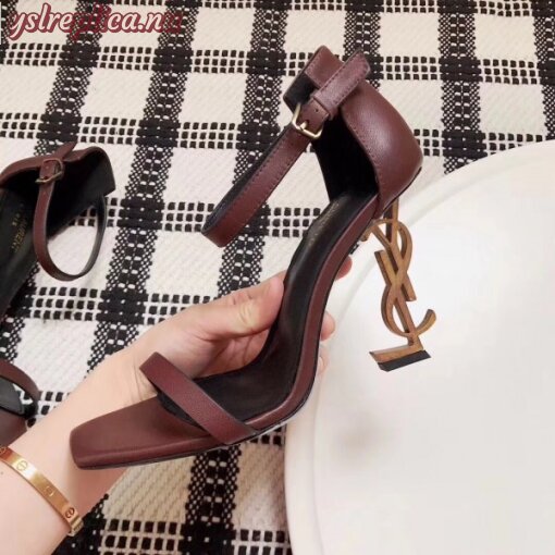 Replica YSL Fake Saint Laurent Opyum 110 Sandals In Burgundy Leather 2