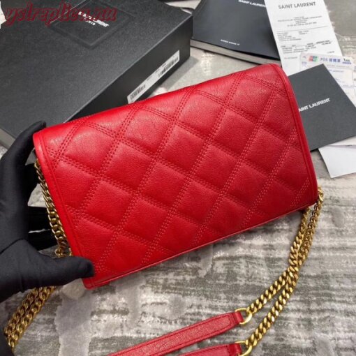 Replica YSL Fake Saint Laurent WOC Becky Chain Wallet In Red Lambskin 6