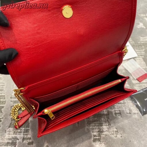 Replica YSL Fake Saint Laurent WOC Becky Chain Wallet In Red Lambskin 7