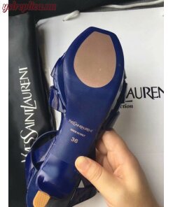 Replica YSL Fake Saint Laurent Tribute Sandals In Blue Patent Leather
