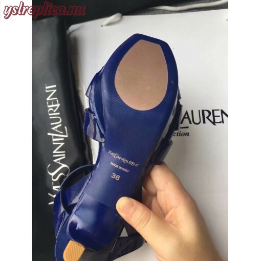 Replica YSL Fake Saint Laurent Tribute Sandals In Blue Patent Leather