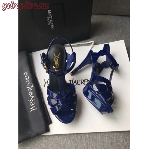 Replica YSL Fake Saint Laurent Tribute Sandals In Blue Patent Leather 3