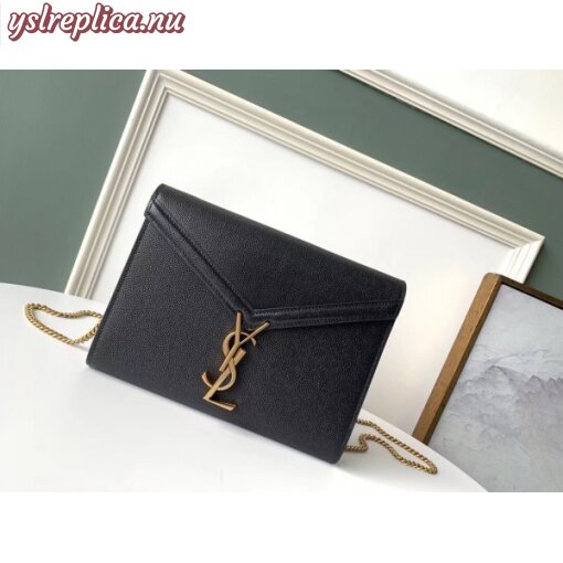 Replica YSL Fake Saint Laurent WOC Cassandra Chain Wallet In Black Leather  for Sale