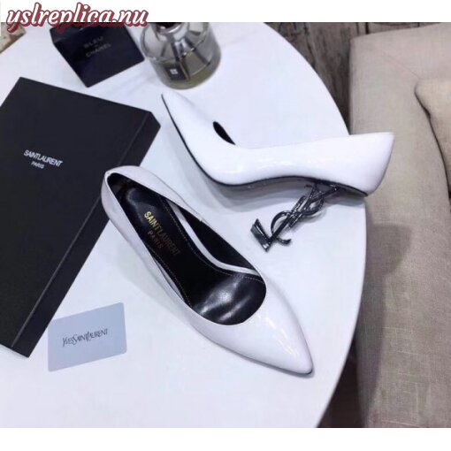 Replica YSL Fake Saint Laurent Opyum 110 pumps In White Patent Leather 4