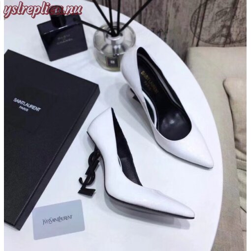 Replica YSL Fake Saint Laurent Opyum 110 pumps In White Patent Leather 5