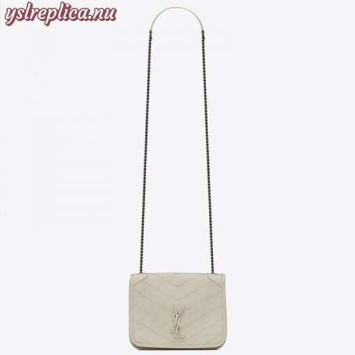 Replica YSL Fake Saint Laurent WOC Niki Chain Wallet In White Crinkled Leather