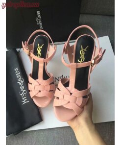 Replica YSL Fake Saint Laurent Tribute Sandals In Pink Patent Leather