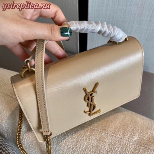 Replica YSL Fake Saint Laurent WOC Sunset Chain Wallet In Taupe Calfskin 7