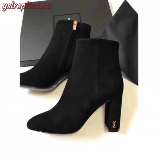 Replica YSL Fake Saint Laurent LouLou 95 Zipped Ankle Boot In Black Suede 7