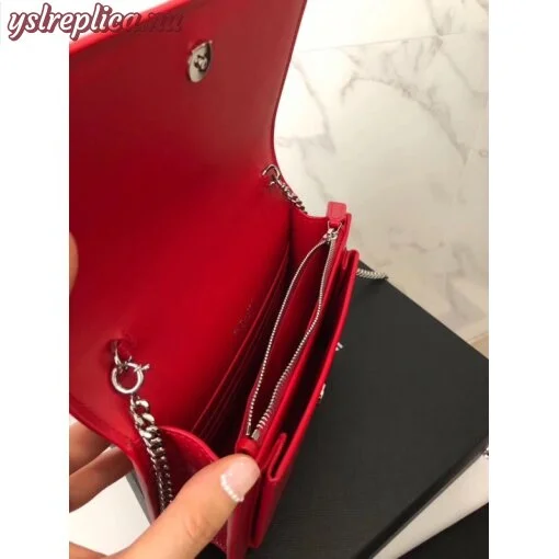 Replica YSL Fake Saint Laurent WOC Sunset Chain Wallet In Red Croc-Embossed Leather 5