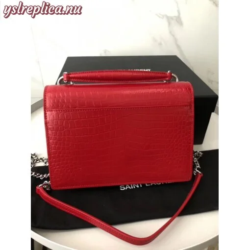 Replica YSL Fake Saint Laurent WOC Sunset Chain Wallet In Red Croc-Embossed Leather 6