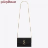 Replica YSL Fake Saint Laurent WOC Uptown Chain Wallet In Black Leather
