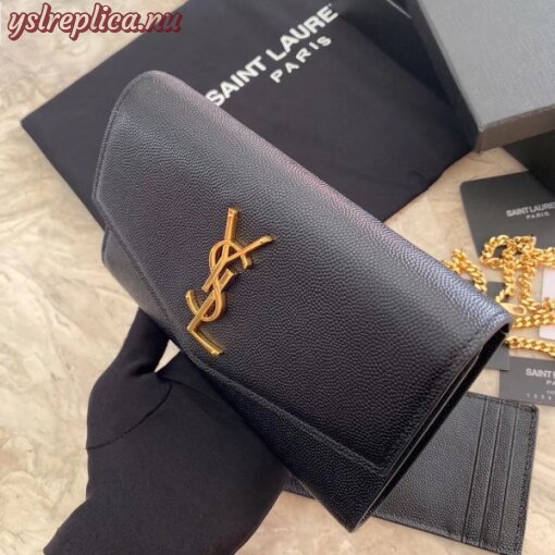 Replica YSL Fake Saint Laurent WOC Uptown Chain Wallet In Black Leather 2