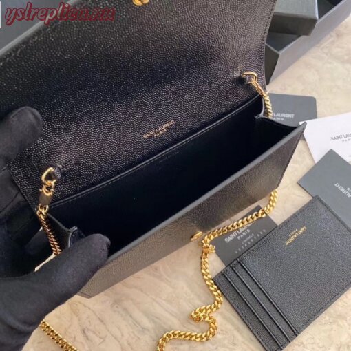 Replica YSL Fake Saint Laurent WOC Uptown Chain Wallet In Black Leather 3