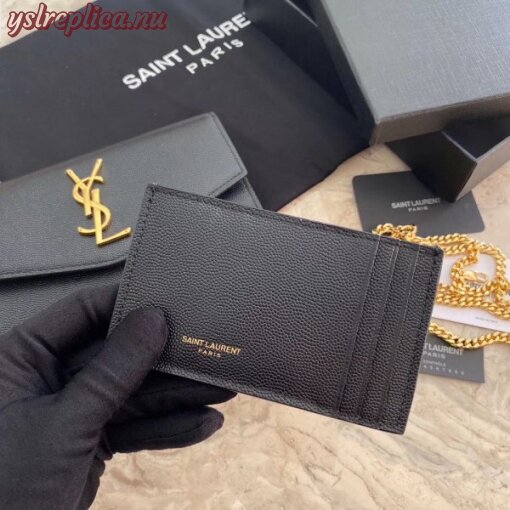 Replica YSL Fake Saint Laurent WOC Uptown Chain Wallet In Black Leather 7