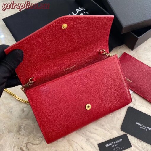 Replica YSL Fake Saint Laurent WOC Uptown Chain Wallet In Red Leather 8