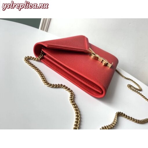 Replica YSL Fake Saint Laurent WOC Cassandra Chain Wallet In Red Leather 3
